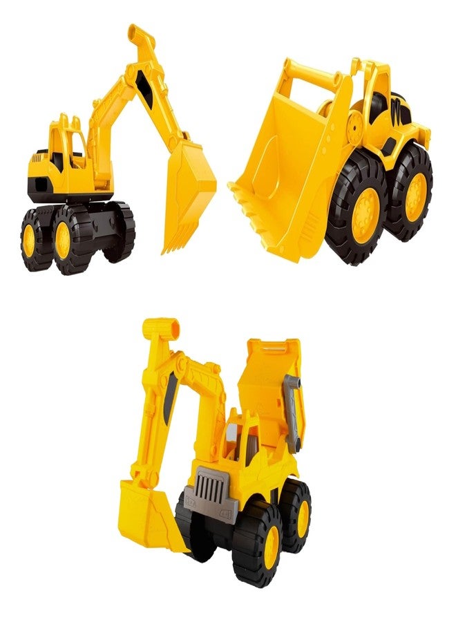 Globular Dig Dump Bulldozer Excavator Vehicle Construction Engineering Truck Toy for Kids, Unbreakable Push and Go Truck for Kids Pull Back Pack of 3 - Image 1